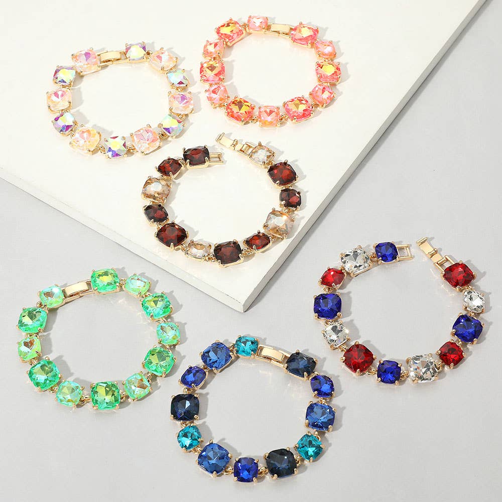 Cushion Square Stone Link Evening Bracelet: WHITE AB