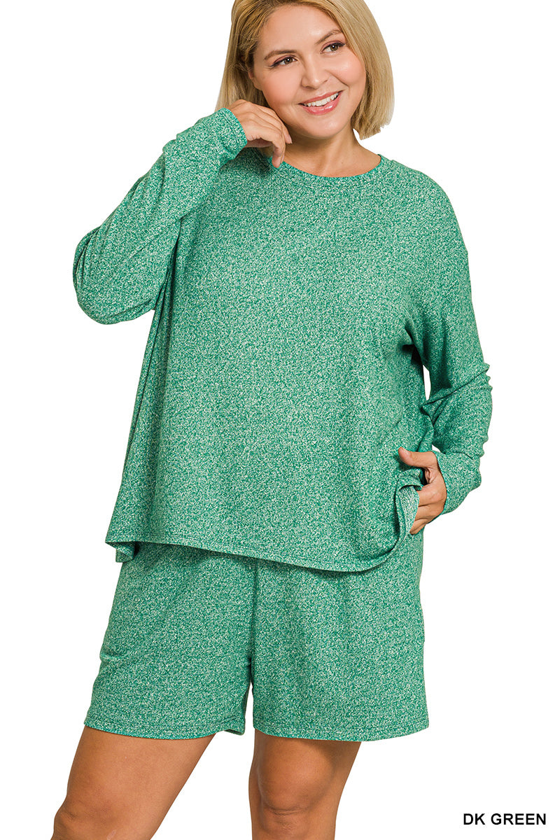 Soft Curvy Long Sleeve & Shorts Set - Green