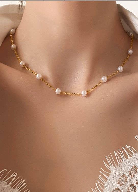 TITANIUM STEEL PEARL STATION NECKLACE 2