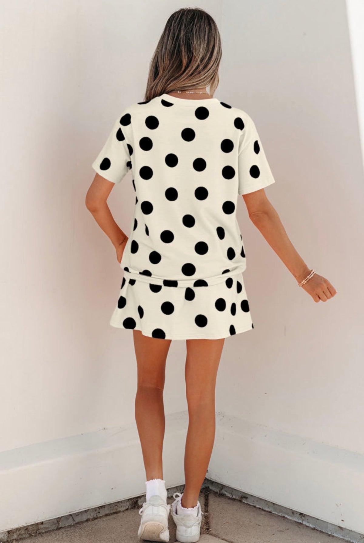 White Polkadot Skort Set