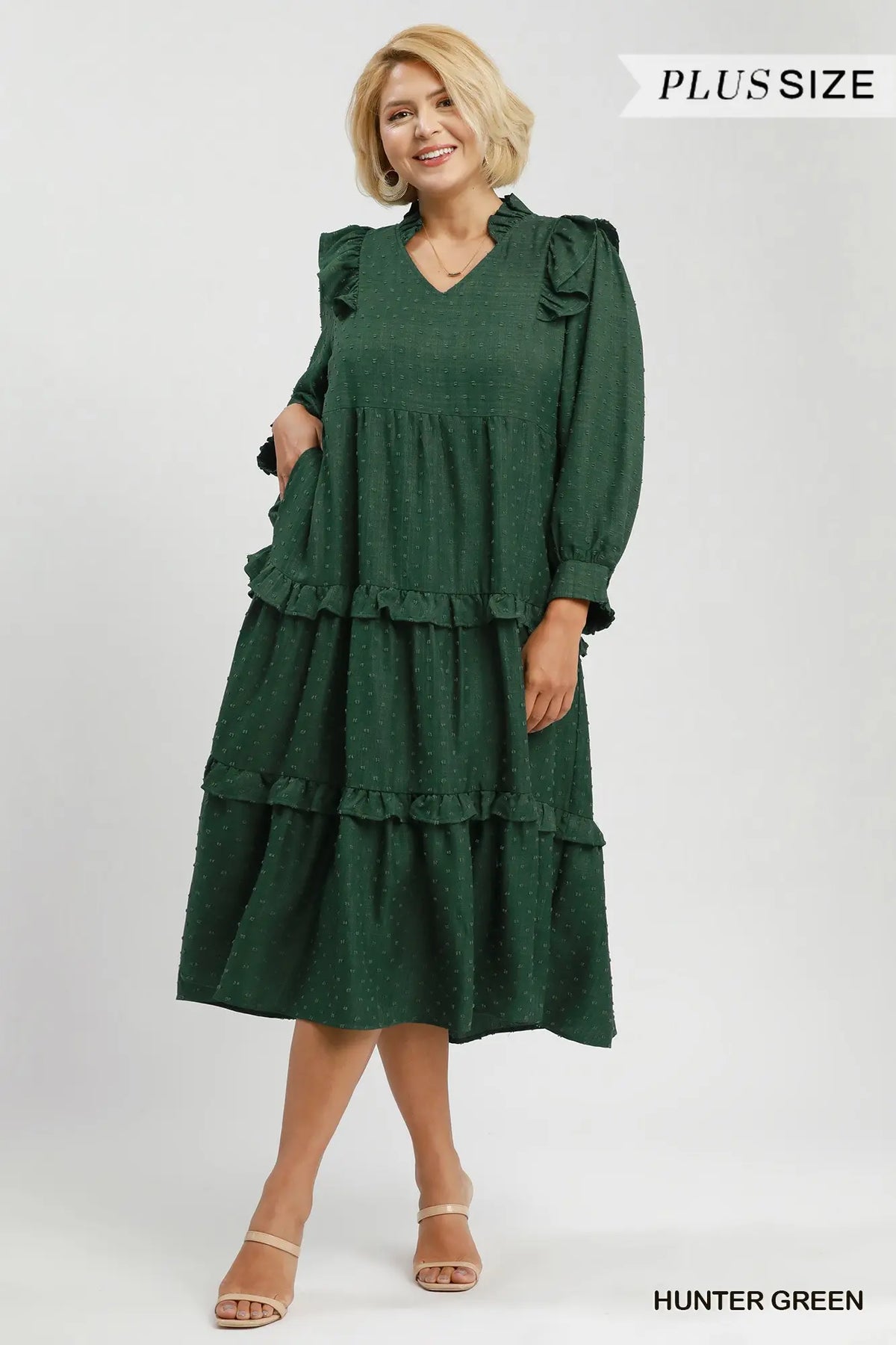 Hunter Green Tiered Midi Dress