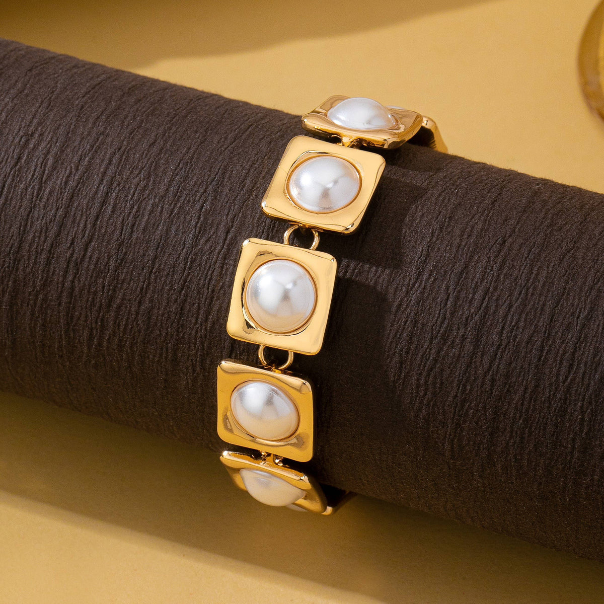 Pearl Square Link Statement Bracelet