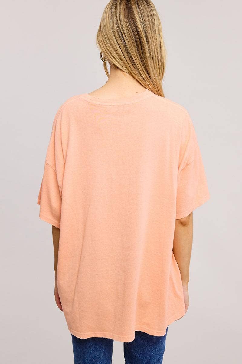 Vintage Leopard Star Graphic S/S Oversized Seamless Tee: PEACH