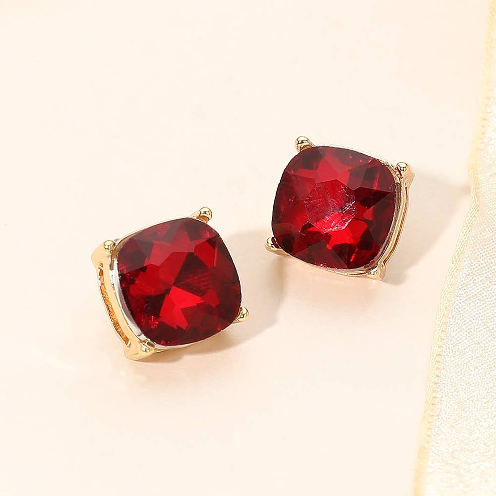 Square Cushion Stud Earrings: Gold,White