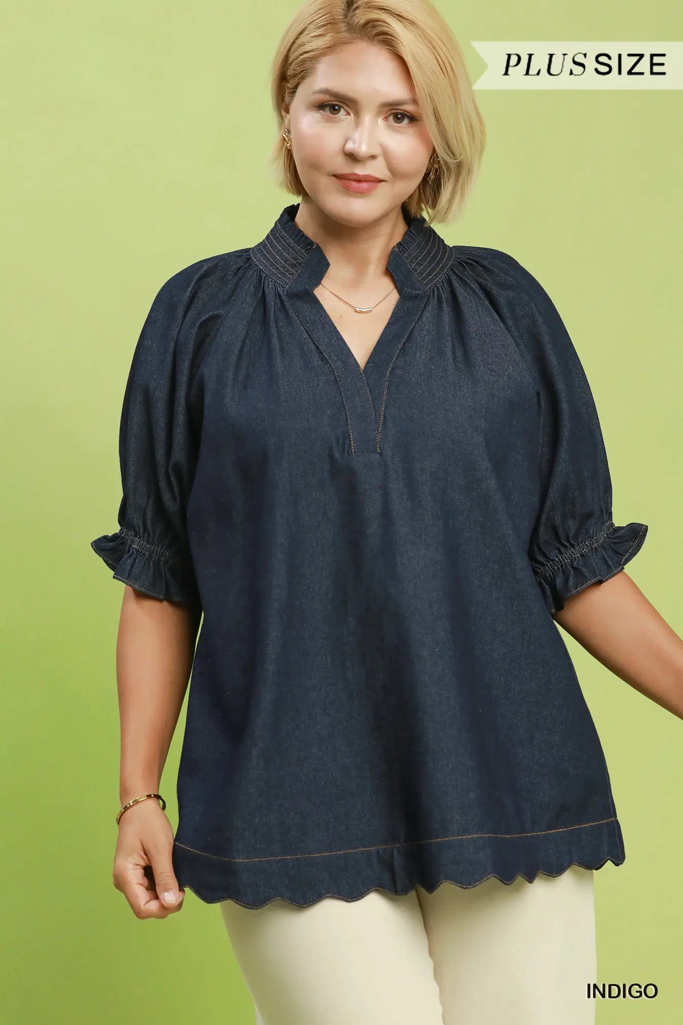Denim Scalloped Top