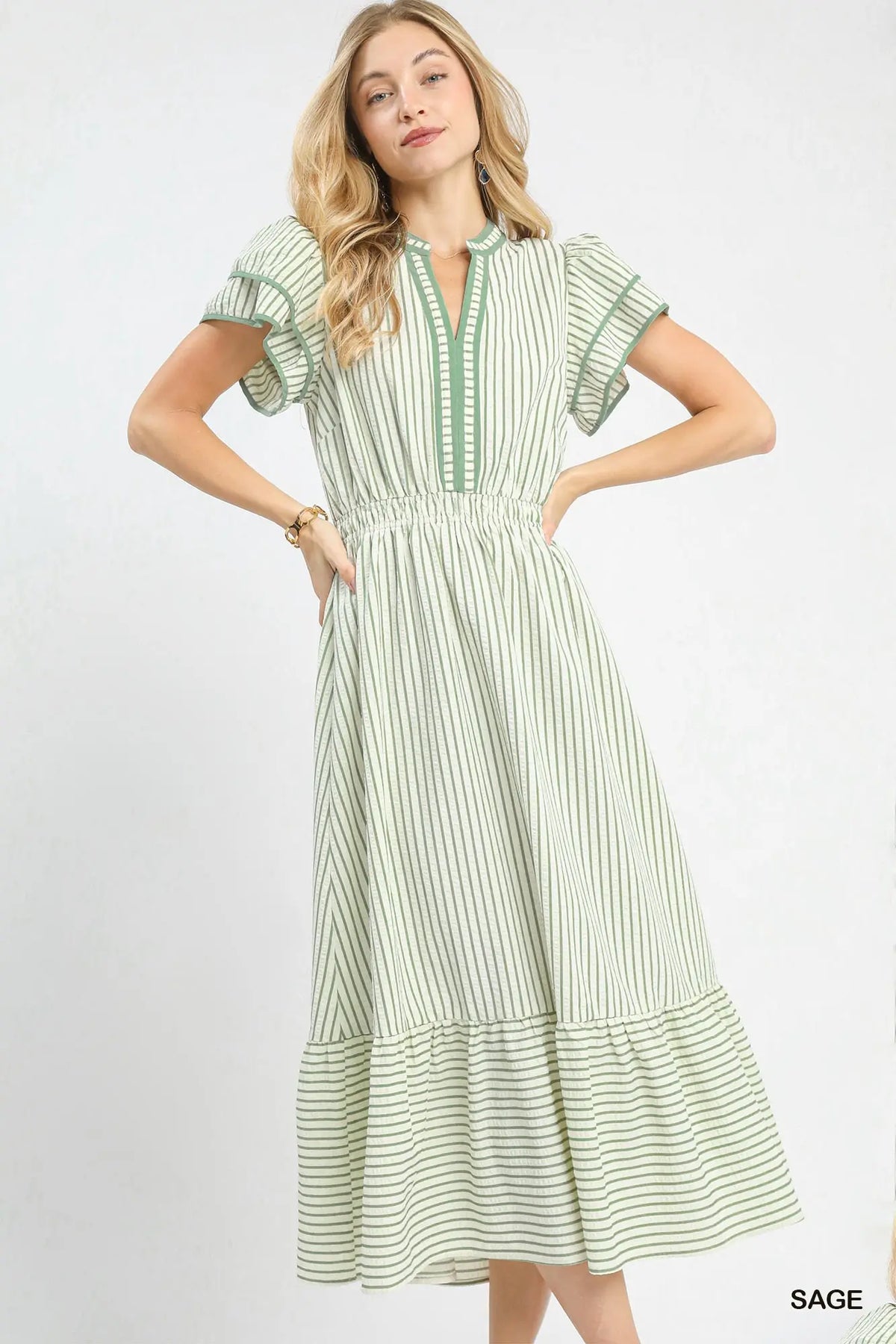 Sage Striped Dress