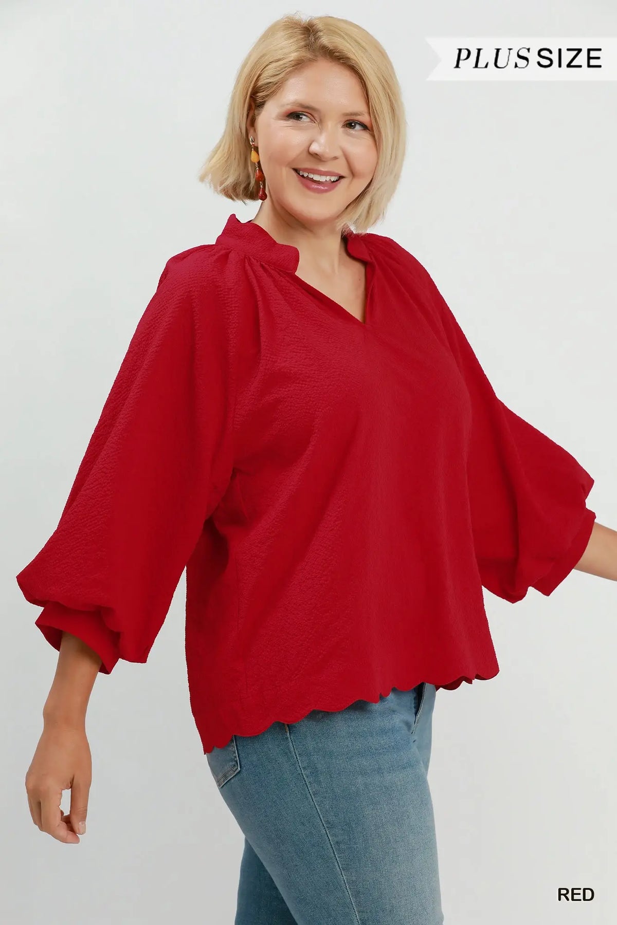 Textured Scalloped Top Red