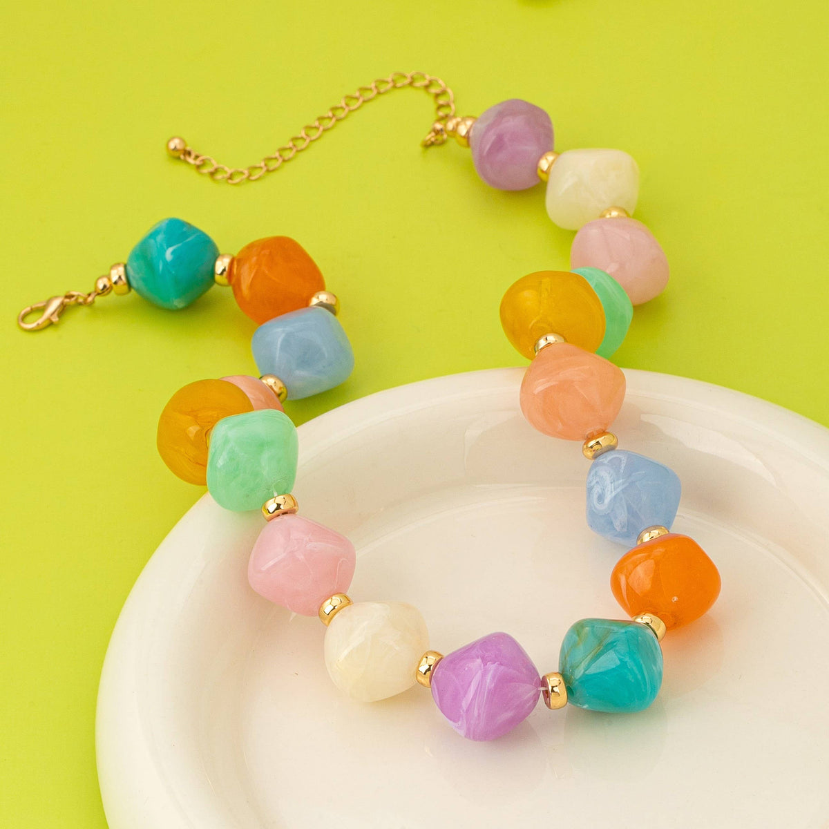 Multicolor Oversized Faceted Pastel Bead Necklace