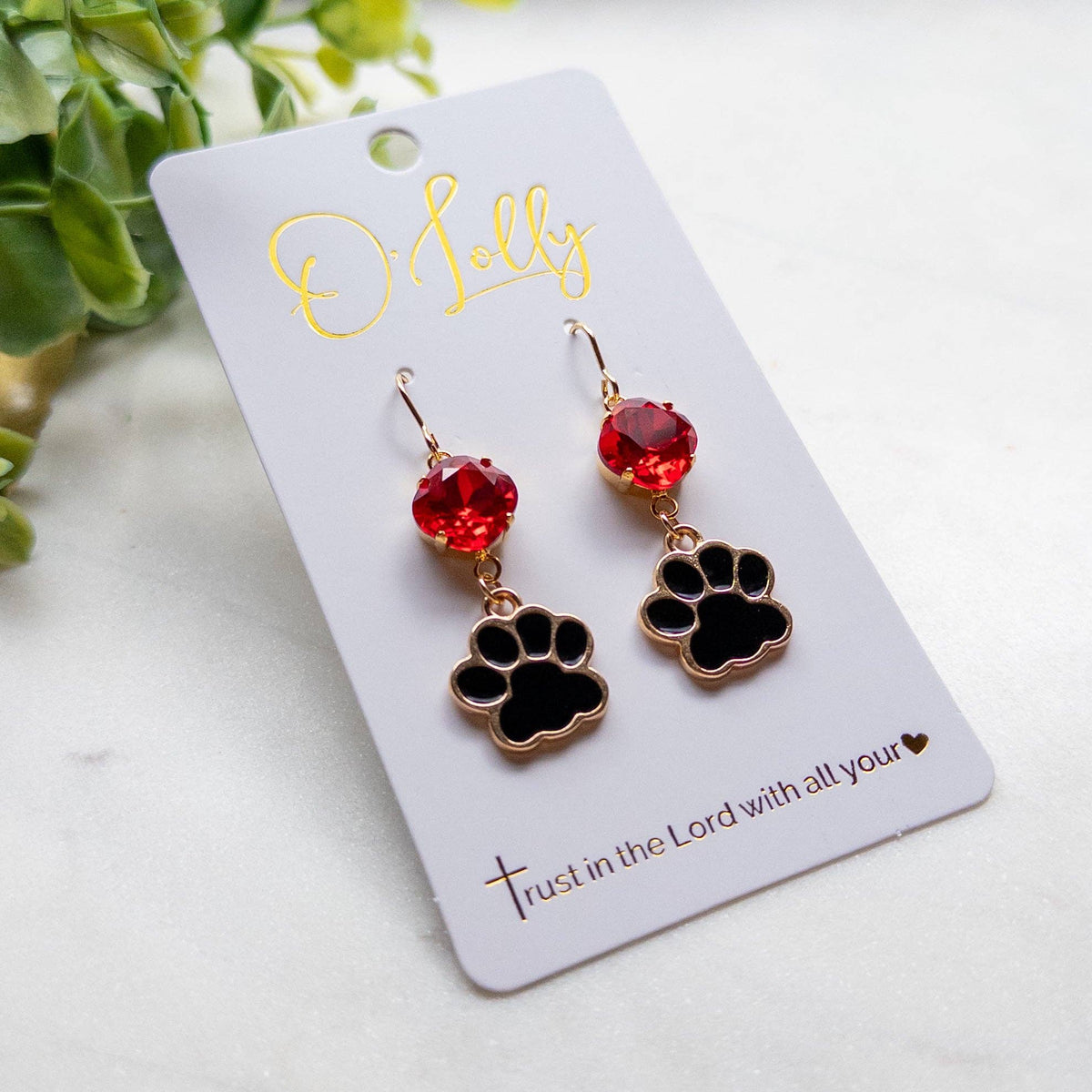 Paw Print Dangle Earrings – Red & Black School Spirit