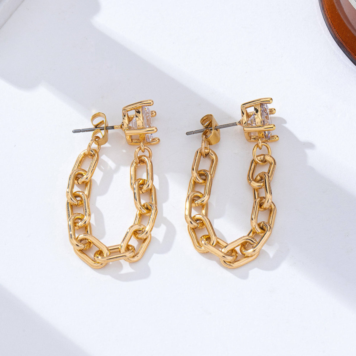 Crystal Stud Hoop and Drop Link Earrings Gold