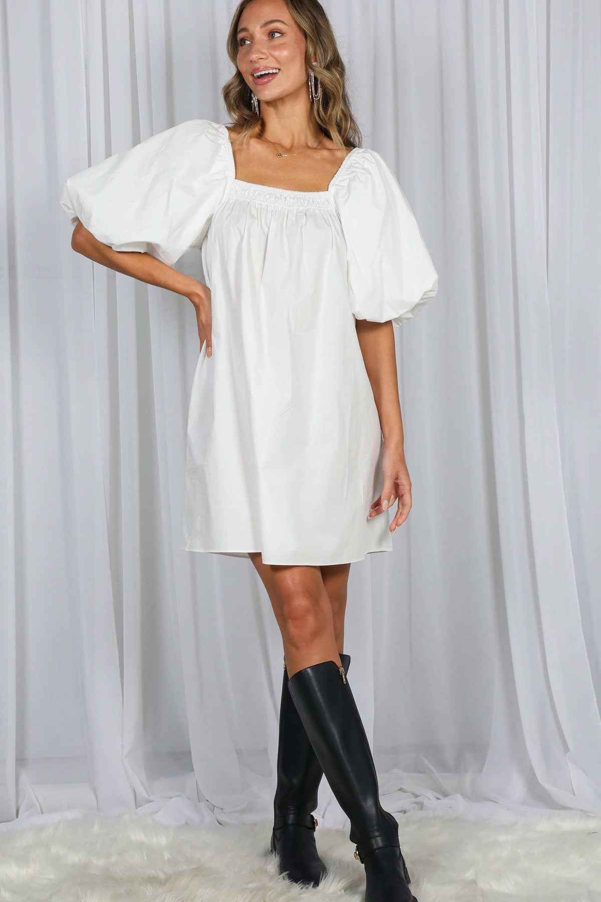 Casual Square Neck Dress Red
