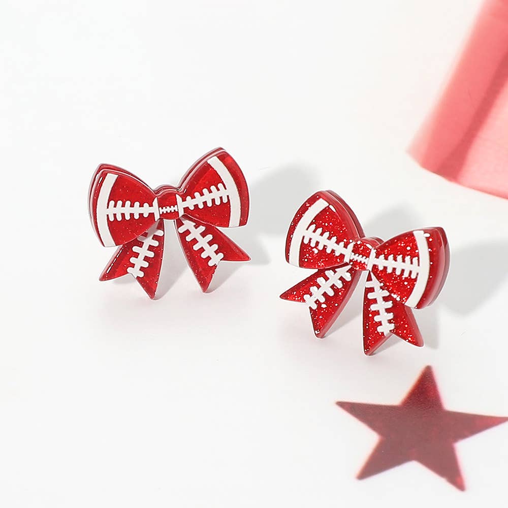 Game Day Football Bow Stud Earrings: Orange