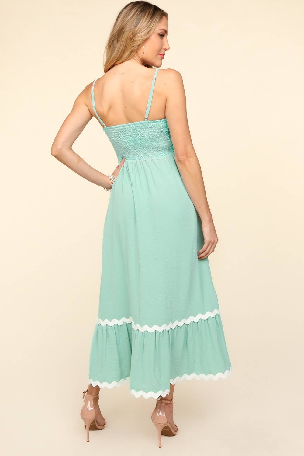 Square Neck Strap Adjust Fit and Flare Maxi :Light Blue