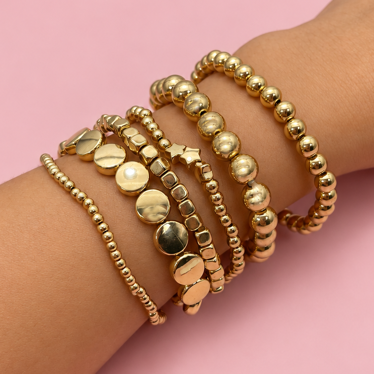 MULTI BALL CHAIN BEAD MIX STRETCHABLE BRACELET