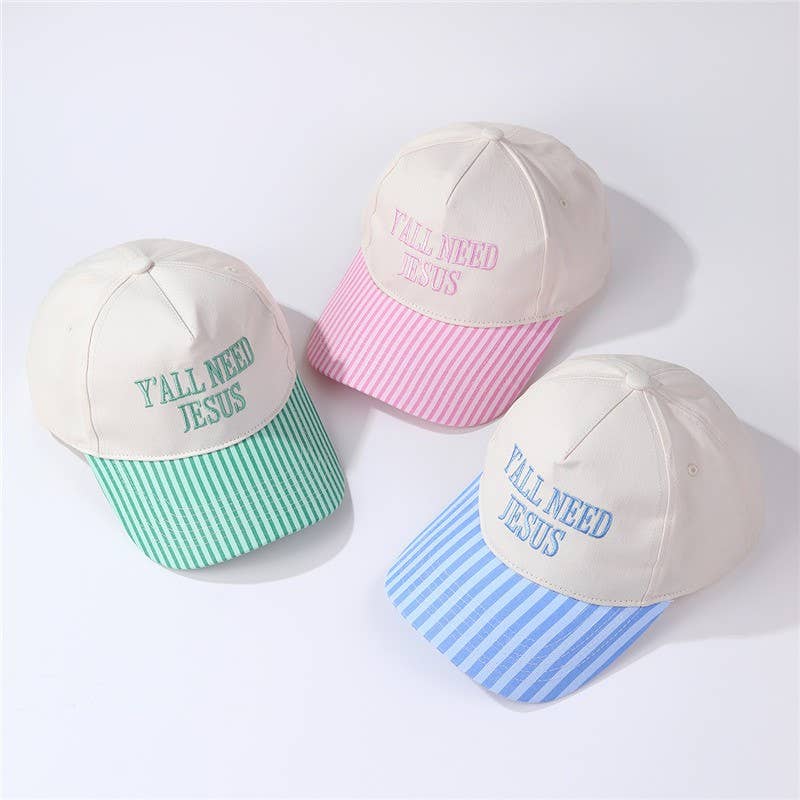 "Y'all Need Jesus" Stripe Baseball Cap |Blue