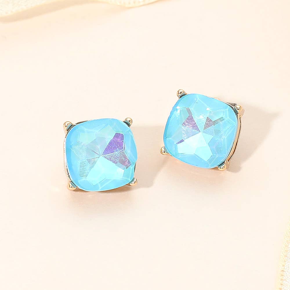Square Cushion Stud Earrings: Gold,Siam