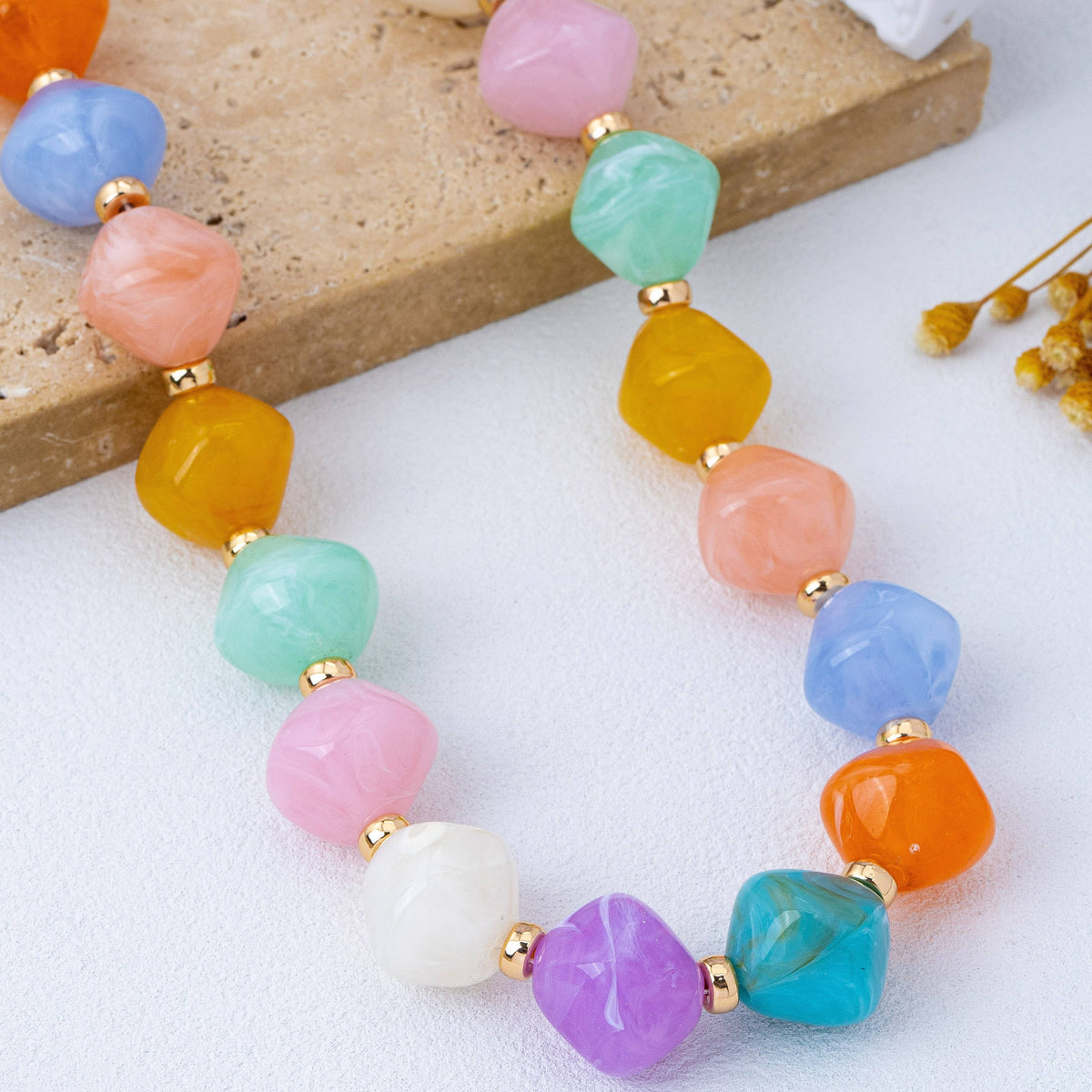Multicolor Oversized Faceted Pastel Bead Necklace