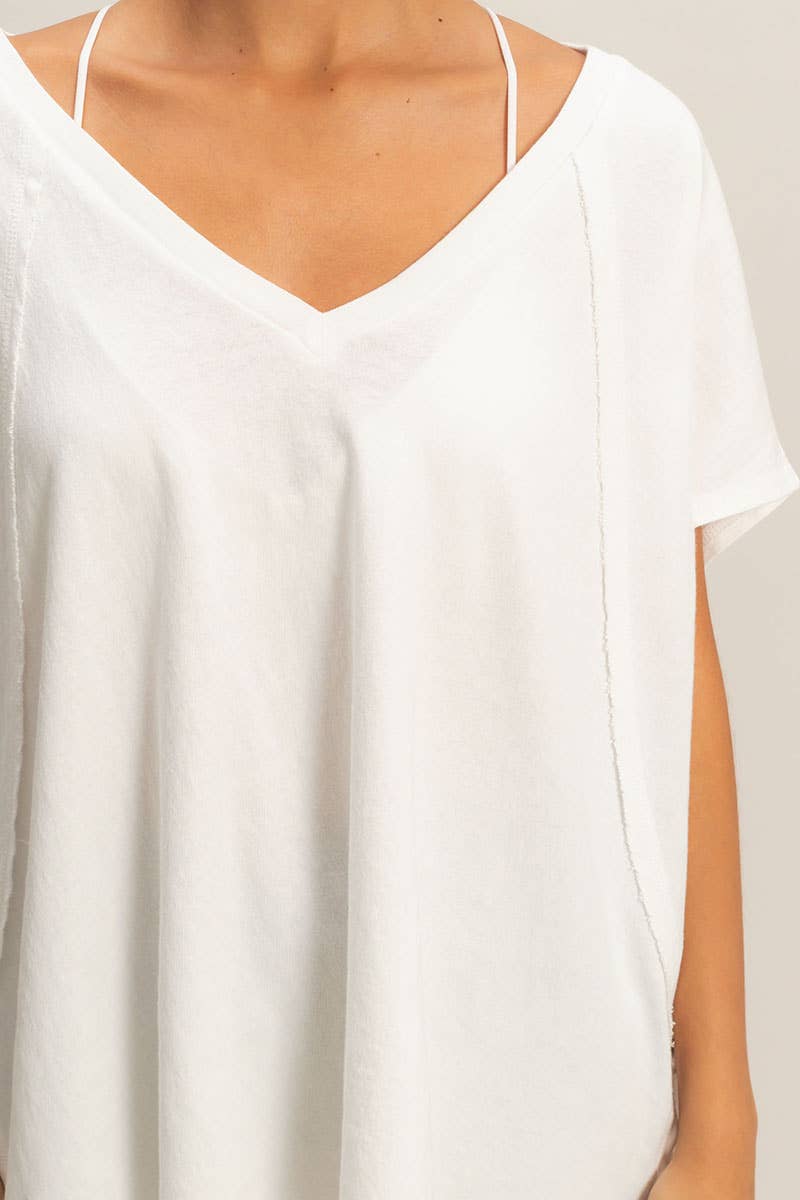 Oversized V-Neck Mineral Washed Top: DARK TEAL