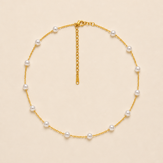 TITANIUM STEEL PEARL STATION NECKLACE 2