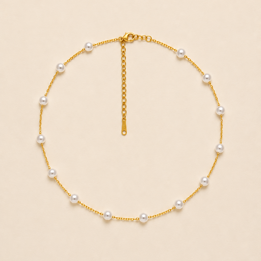 TITANIUM  STEEL PEARL STATION NECKLACE 1