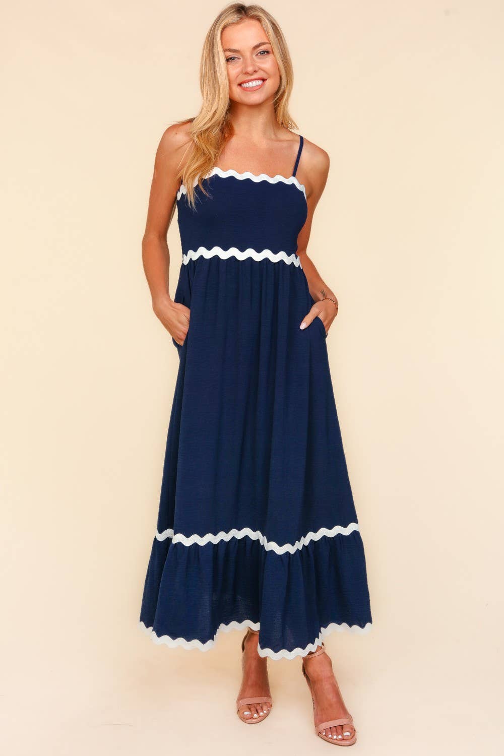 Square Neck Strap Adjust Fit and Flare Maxi :Light Blue