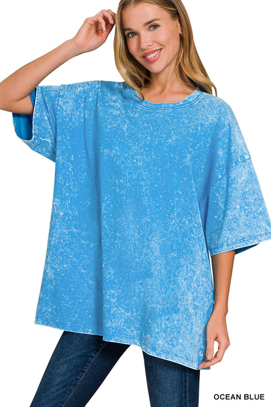 Acid Wash Oversized Tee-Ocean Blue