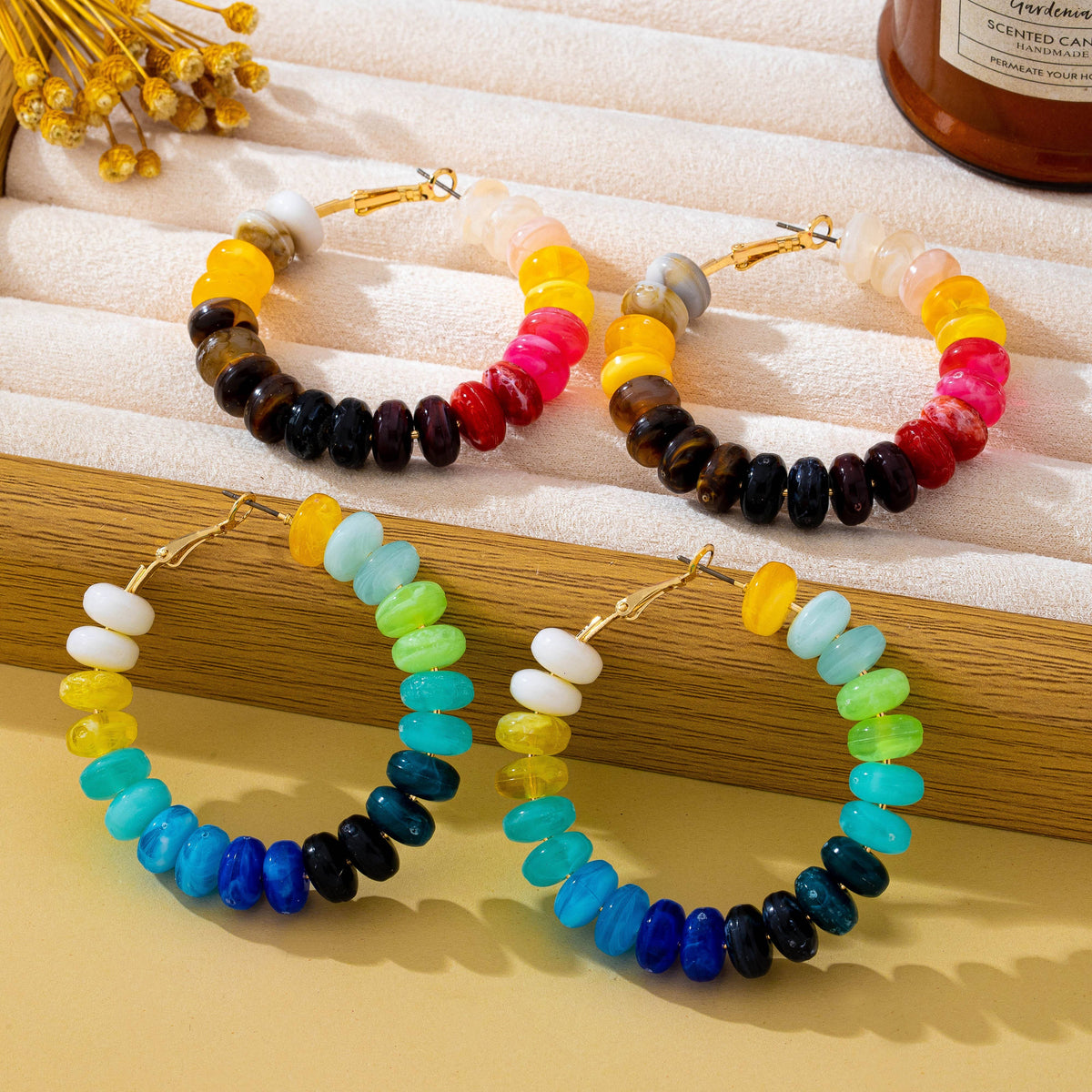 Multi Color Beaded Hoop Earrings
