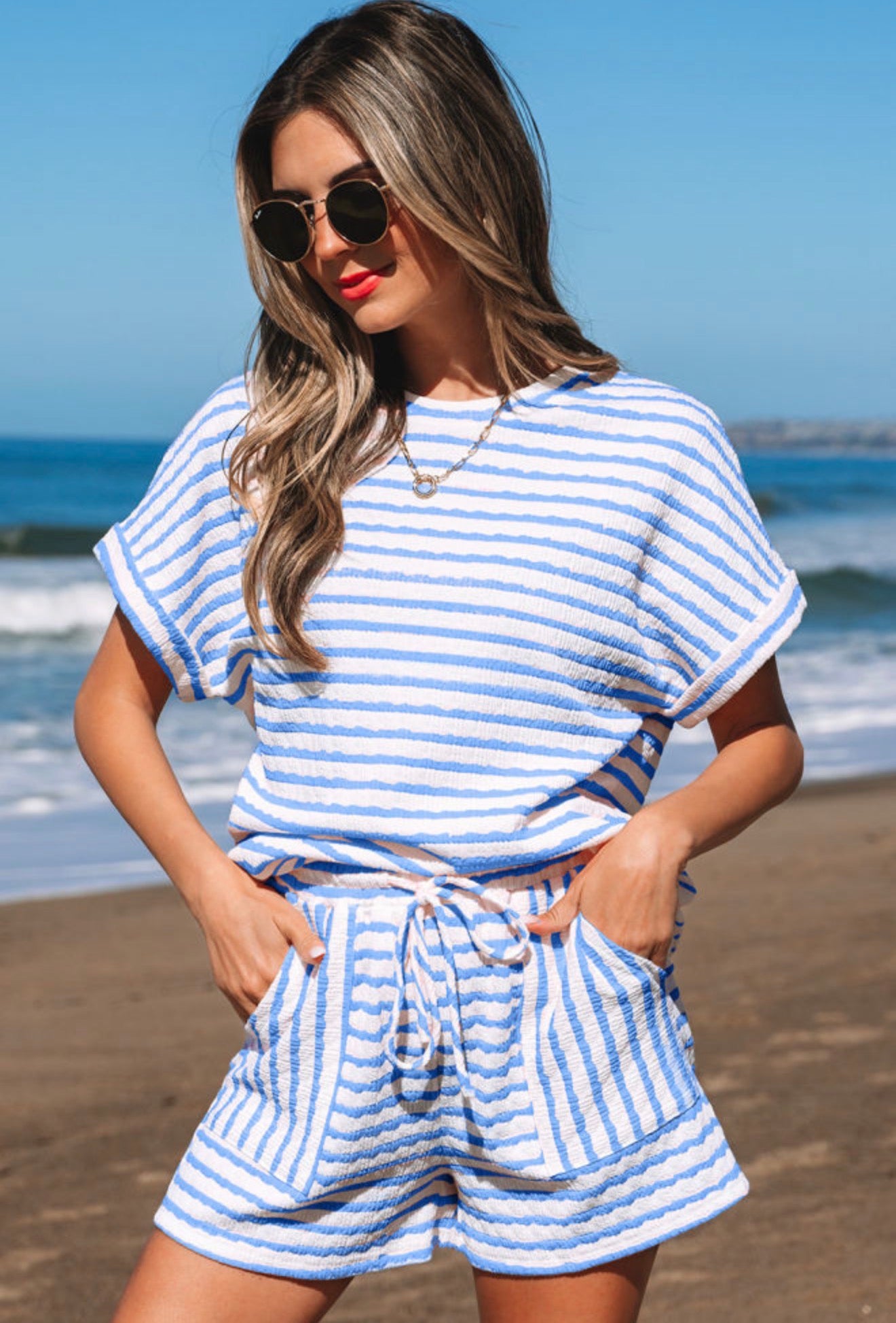 Blue Striped Knit Set