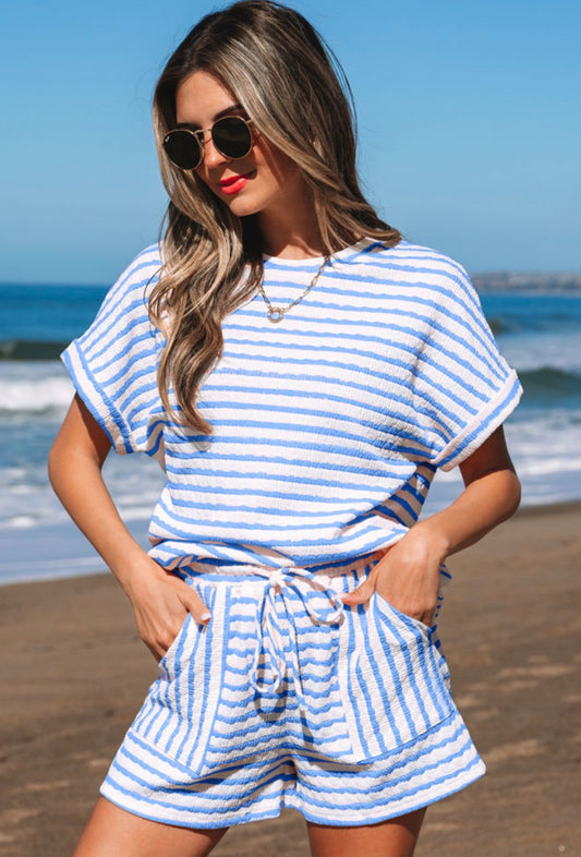 Blue Striped Knit Set