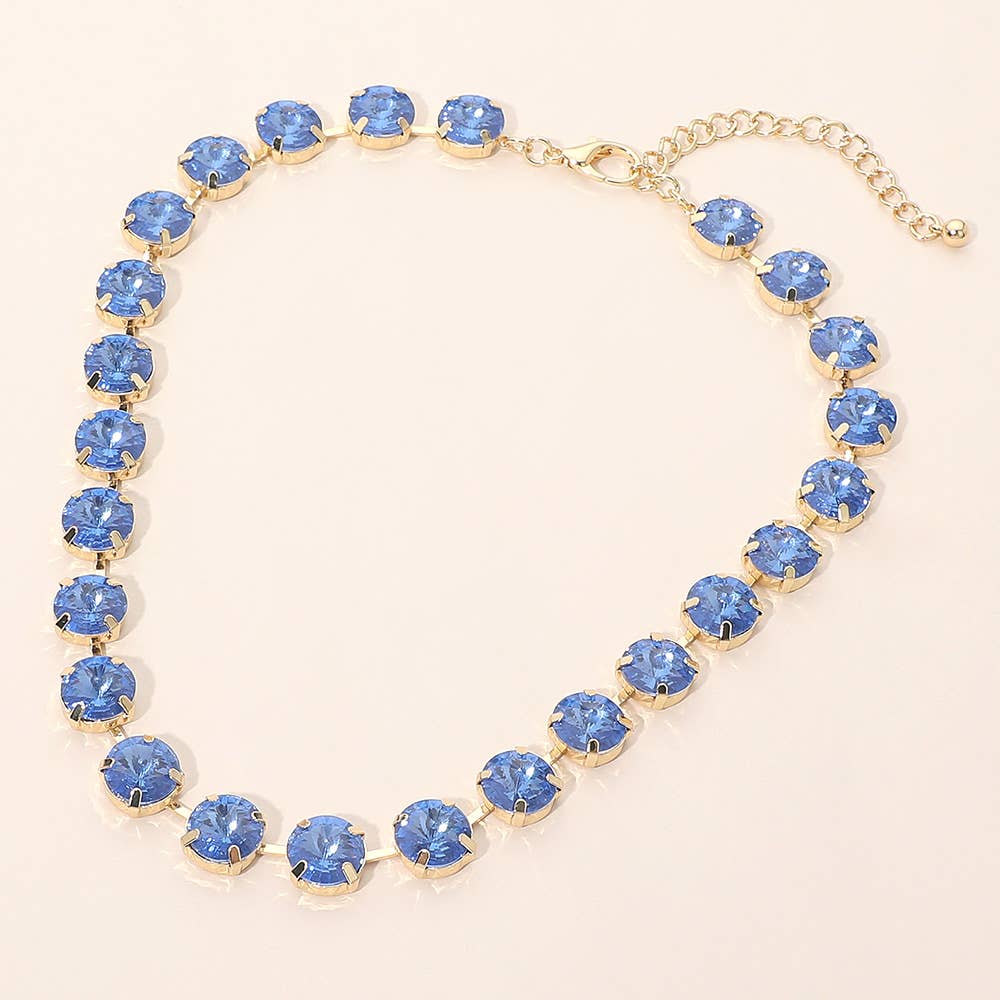 Round Cut Stone Cluster Link Evening Necklace: Gold,Multi