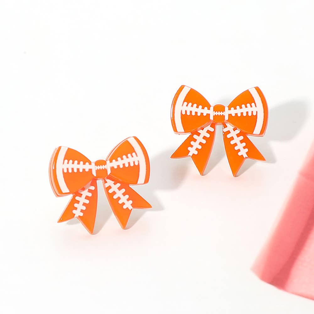 Game Day Football Bow Stud Earrings: Orange