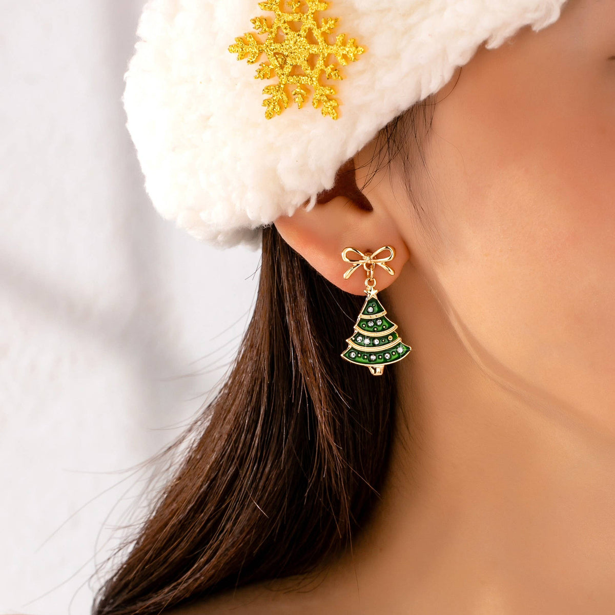 Christmas Tree & Bow Dangle Earrings