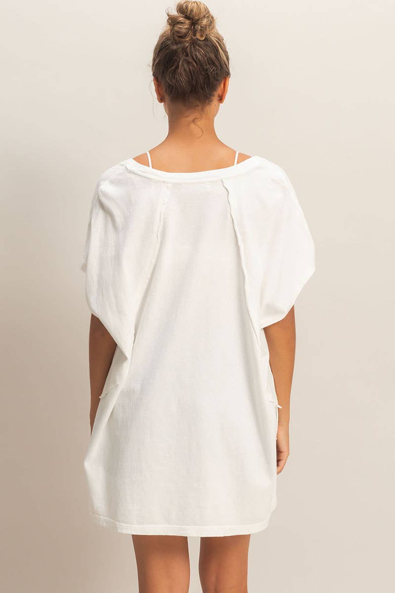 Oversized V-Neck Mineral Washed Top: DARK TEAL