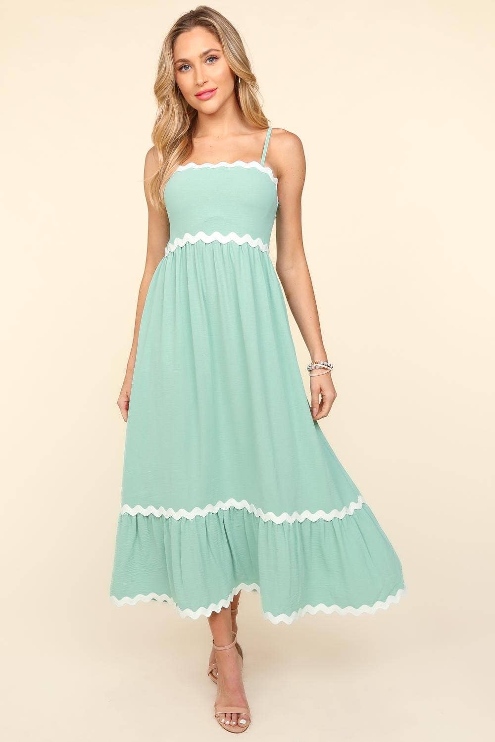 Square Neck Strap Adjust Fit and Flare Maxi :Light Blue