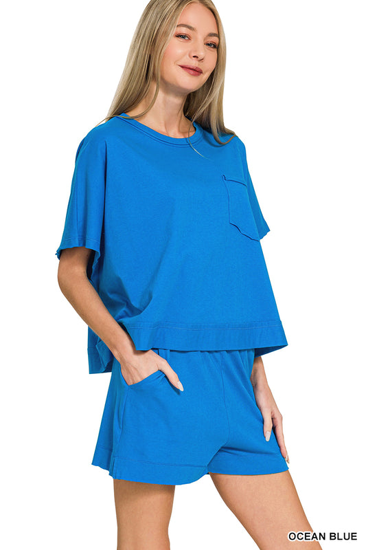 Ocean Blue Exposed Shorts Set
