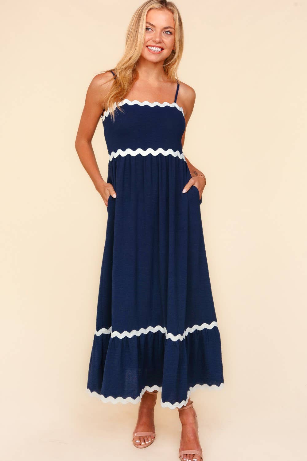Square Neck Strap Adjust Fit and Flare Maxi :Light Blue