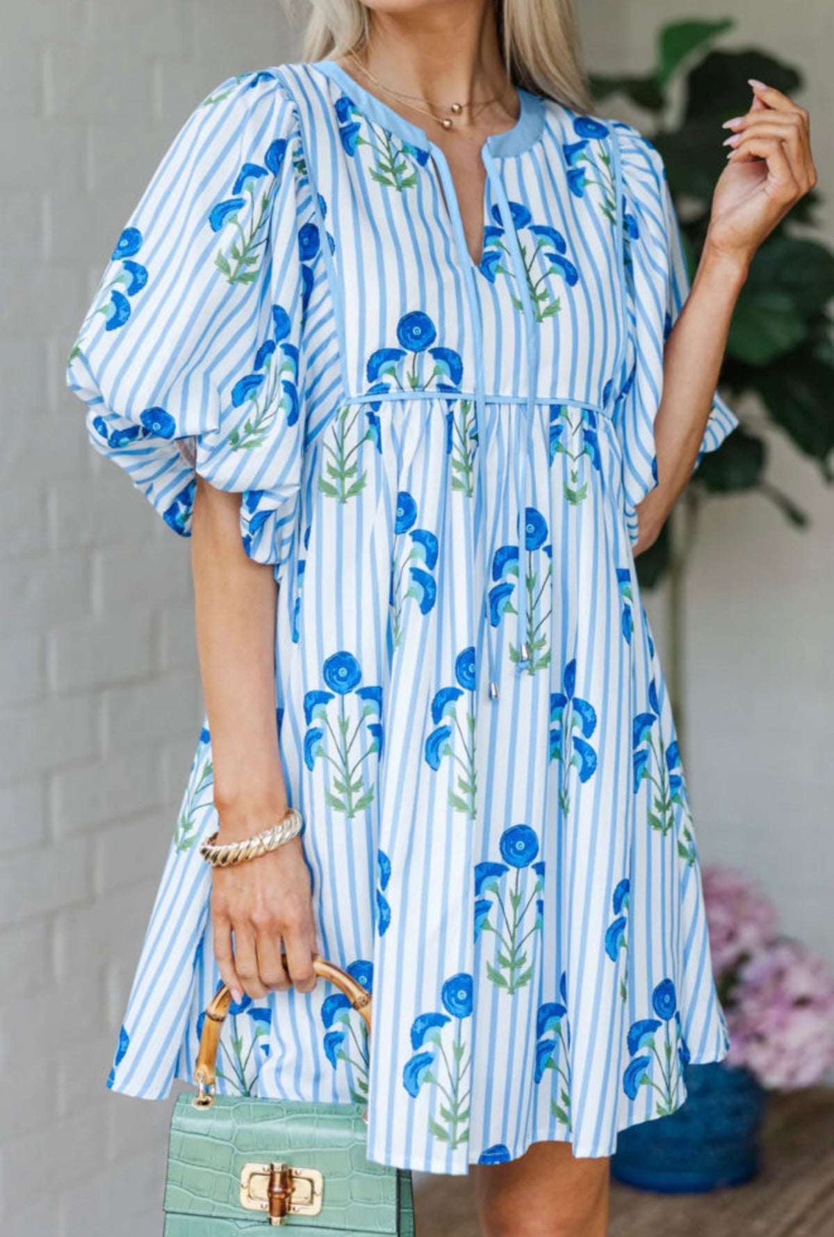 Blue Floral Striped Dress