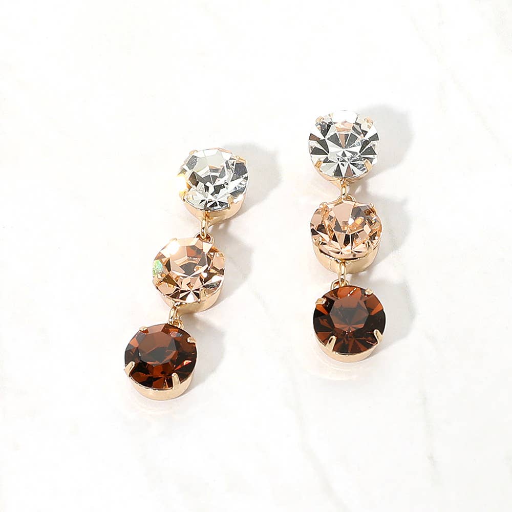 Gold Dipped Triple Swarovski Crystal Link Drop Earrings: Gold,Lt Col Topaz