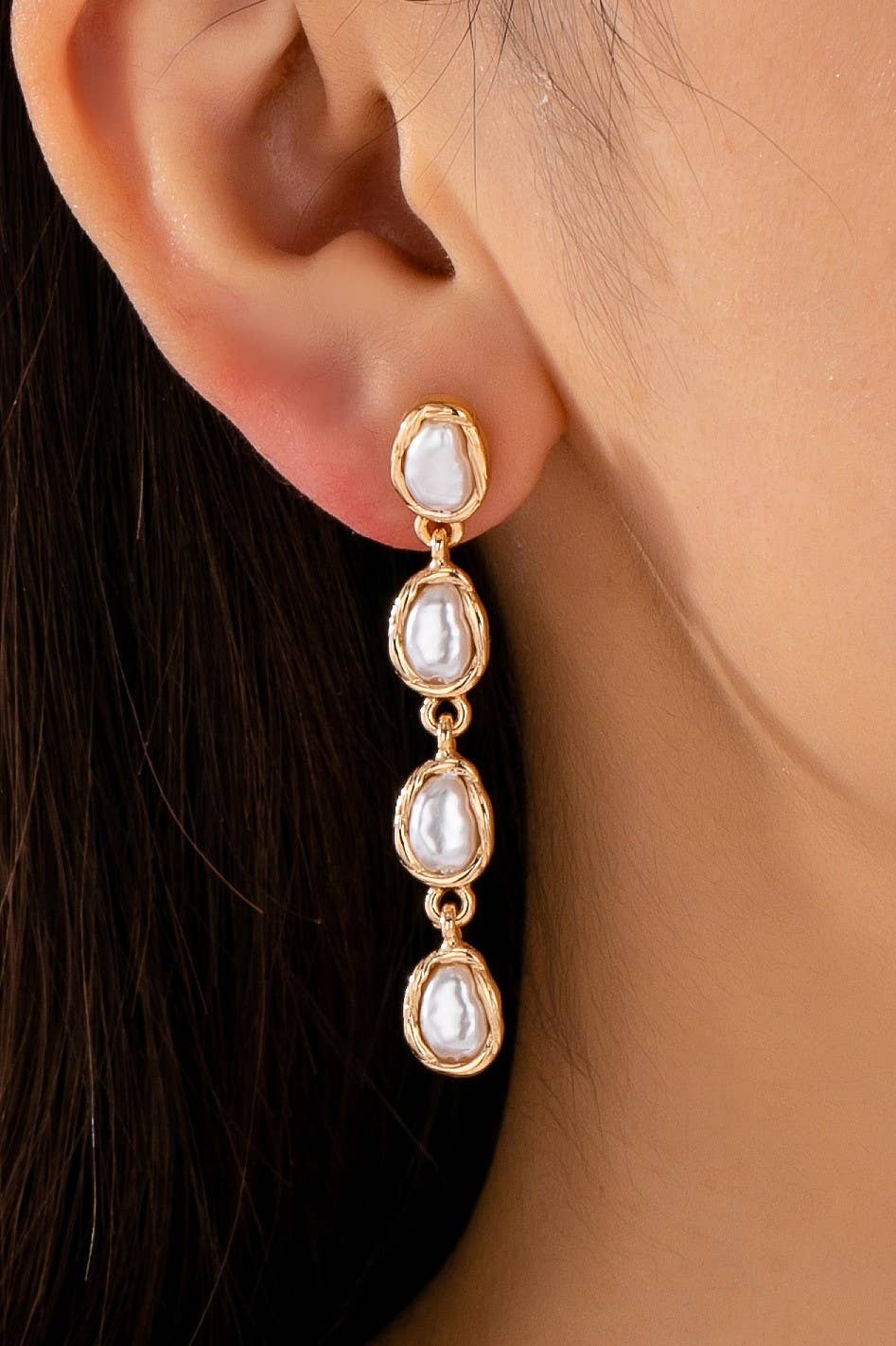 Organic Baroque Pearl Linear Drop Earrings Gold