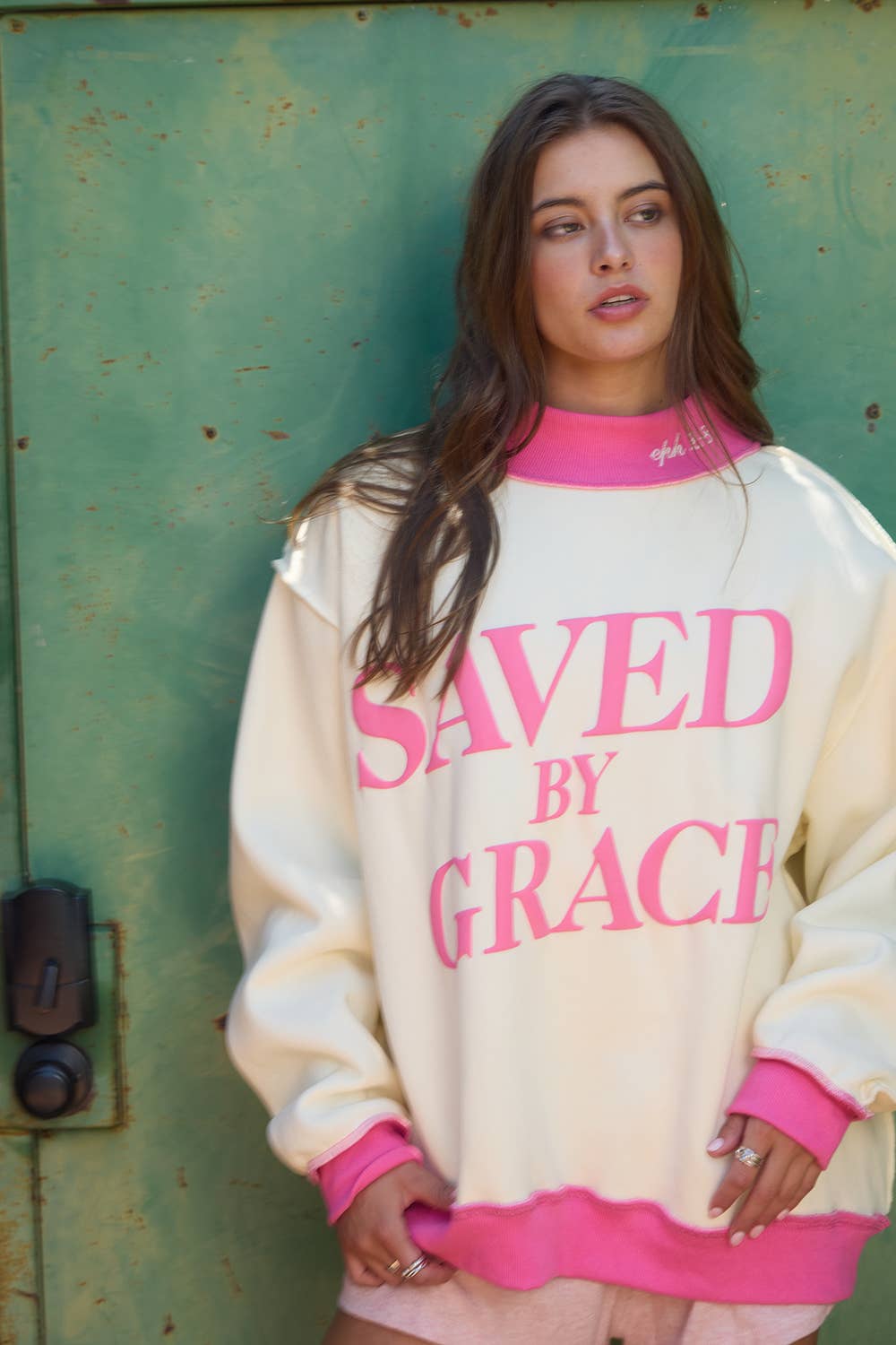 Saved by Grace Puff Print Sweatshirt: CREAM / PINK