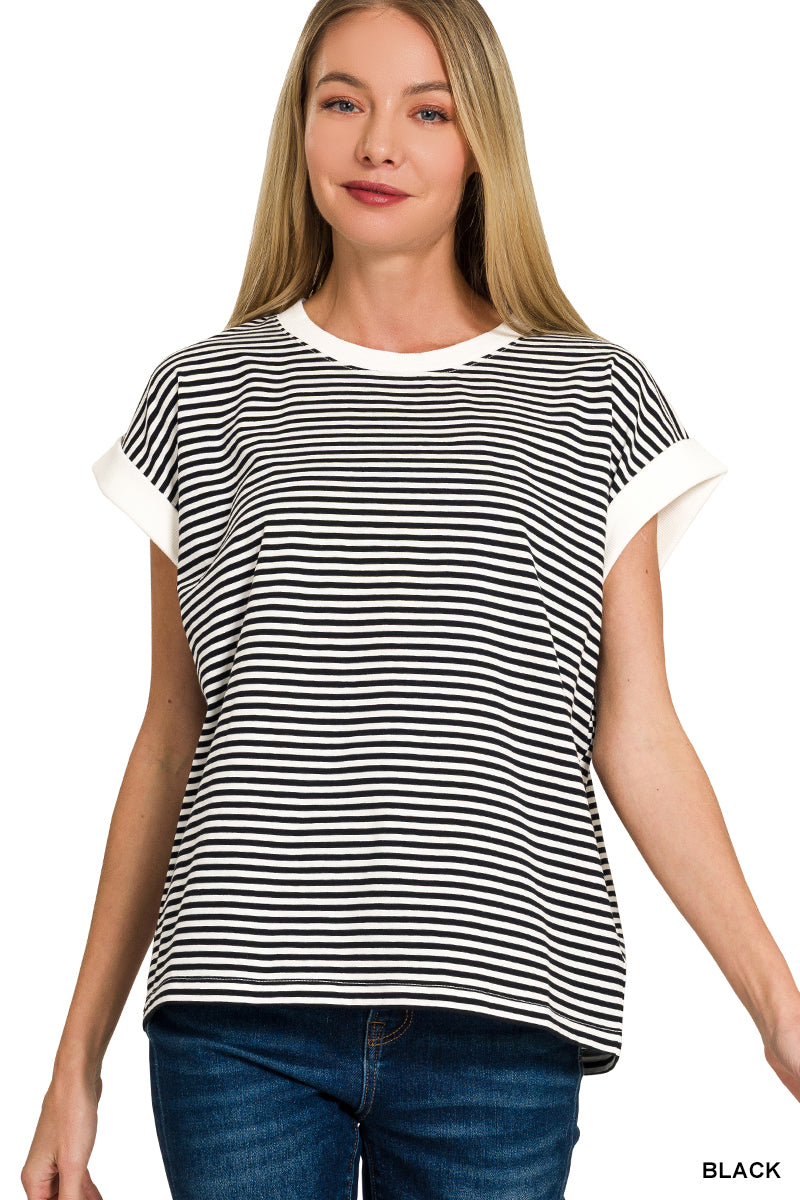 Simple Striped Tee-Black