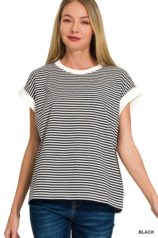 Simple Striped Tee-Black