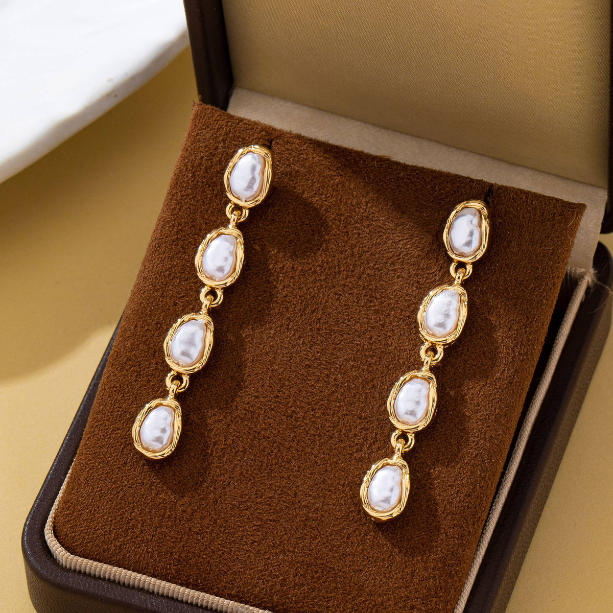 Organic Baroque Pearl Linear Drop Earrings Gold