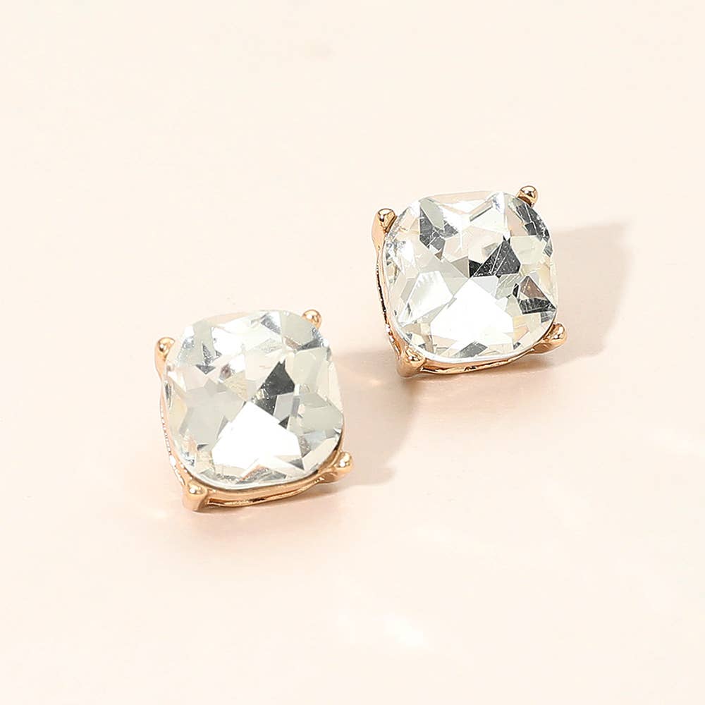 Square Cushion Stud Earrings: Gold,Siam