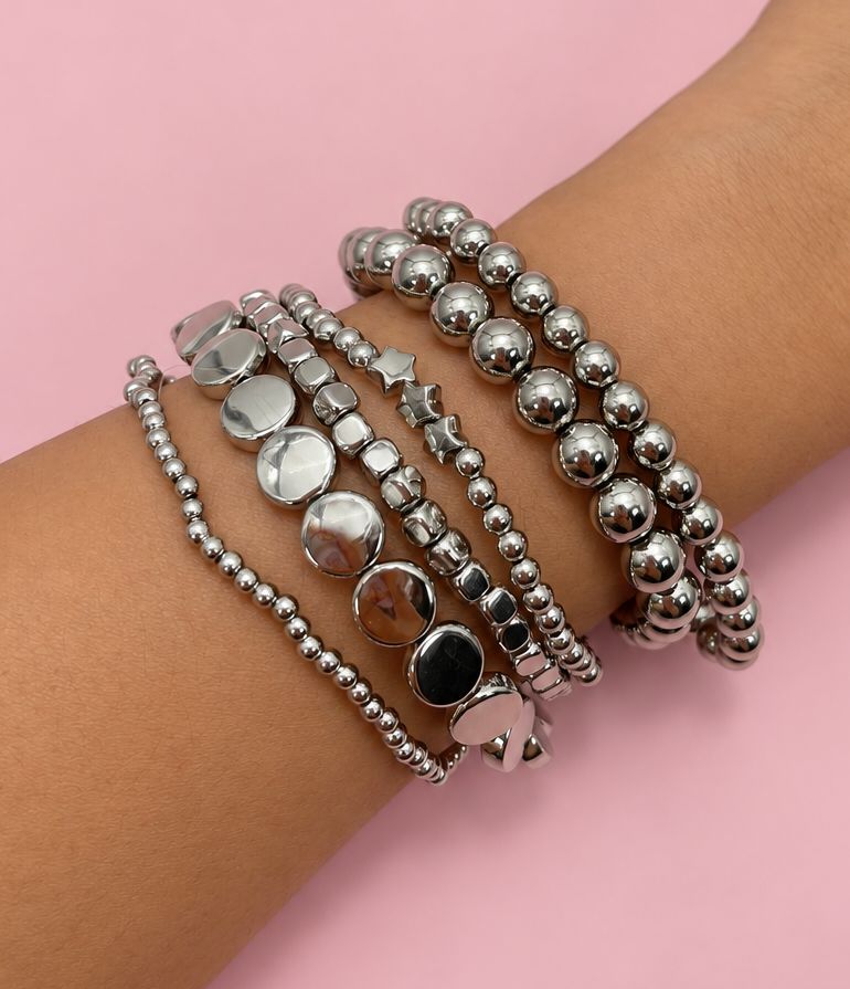 MULTI BALL CHAIN BEAD MIX STRETCHABLE BRACELET