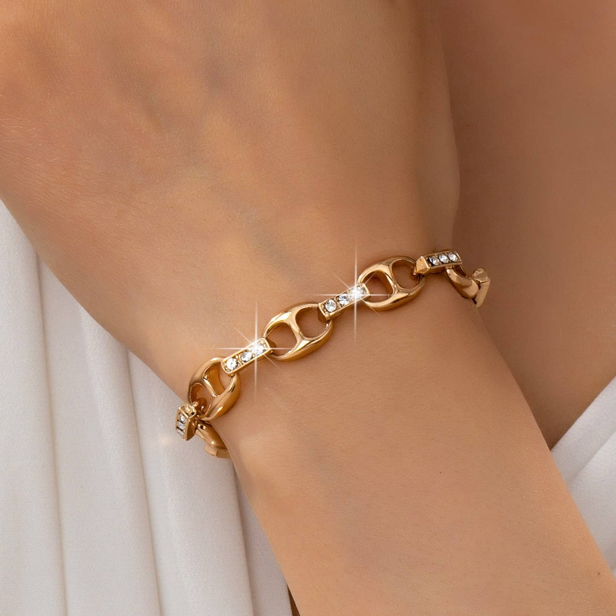 Sparkling Gold Link Chain Bracelet