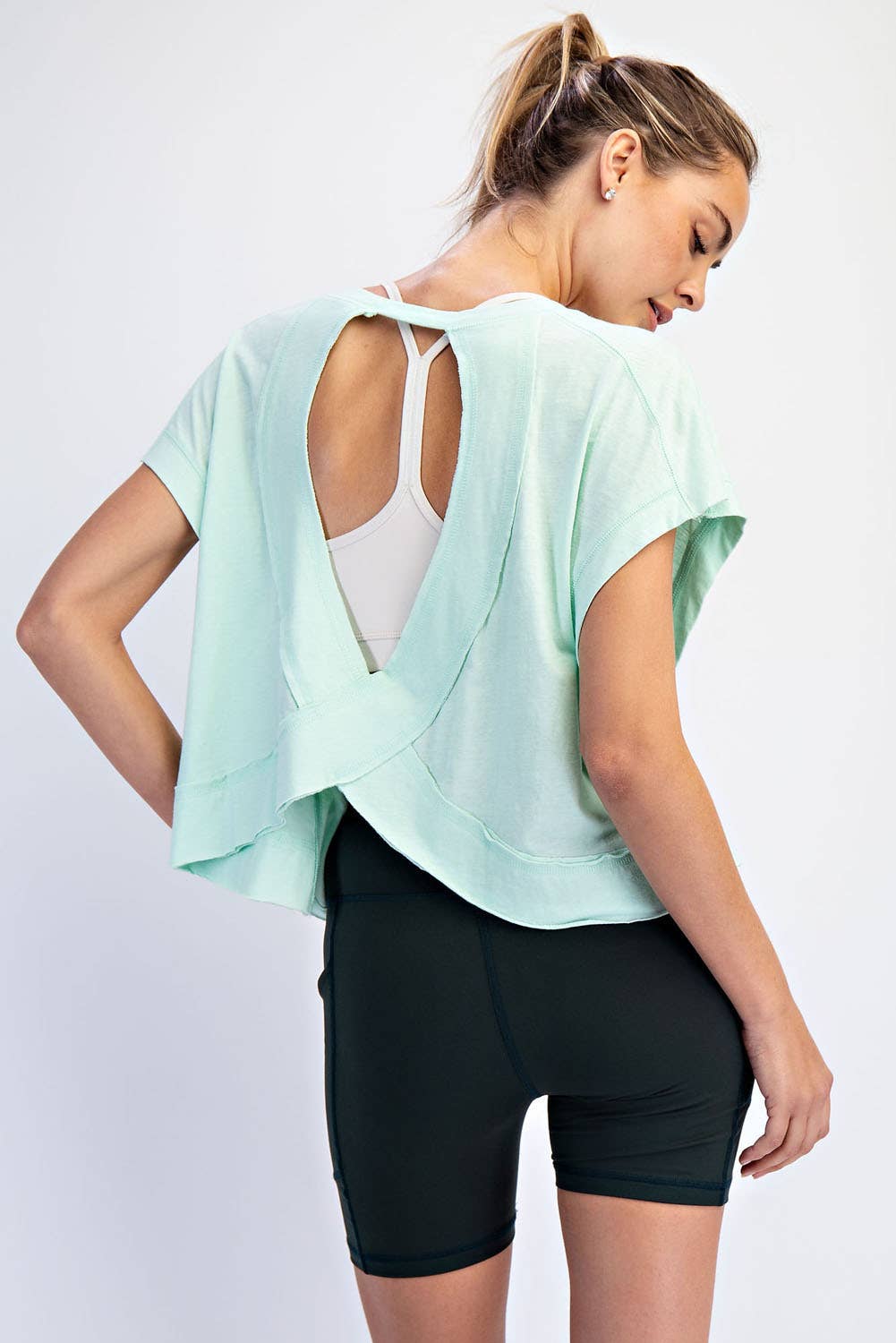 COTTON SLUB OPEN BACK TOP: Kelly Green