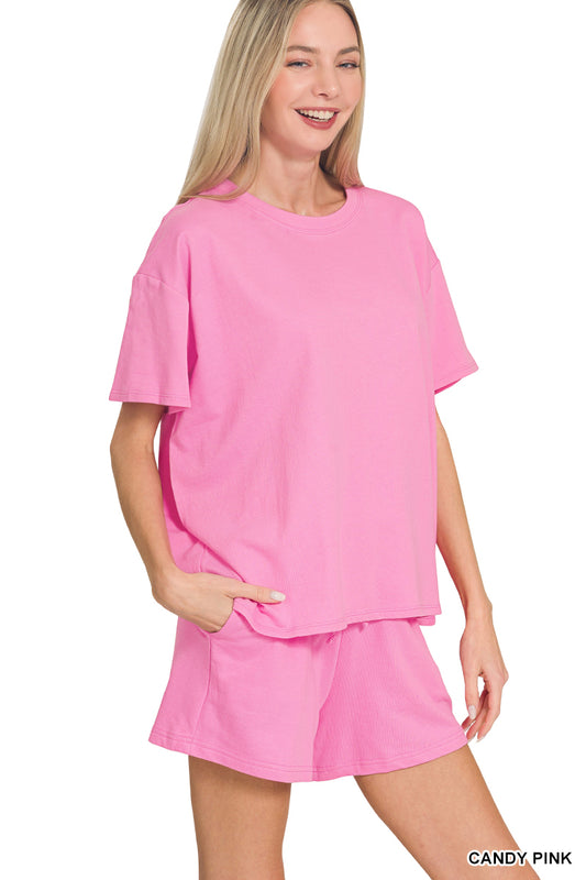 Cotton Shorts Set-Pink