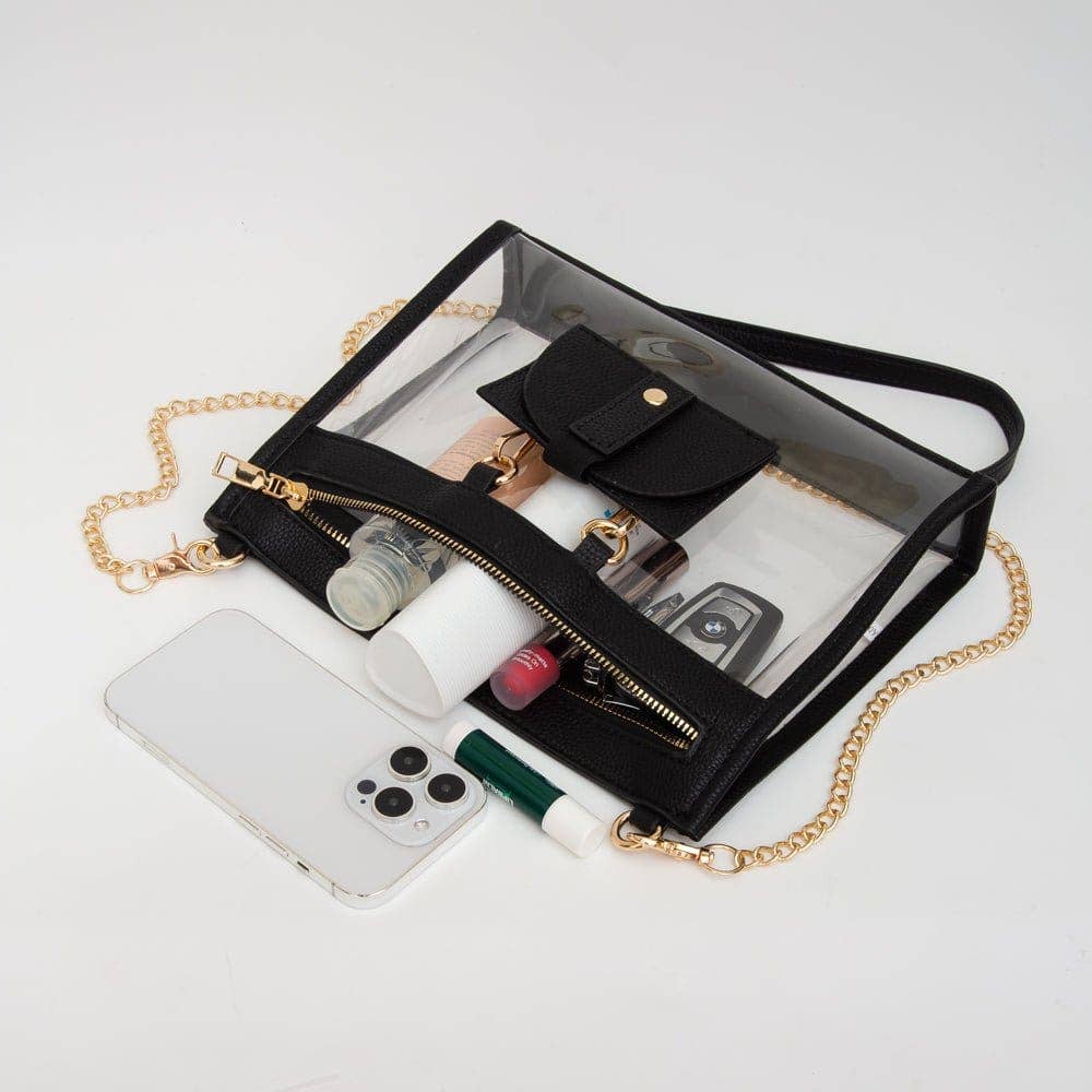 Clear Gameday Crossbody Bag With Sunglasses Holder: Black