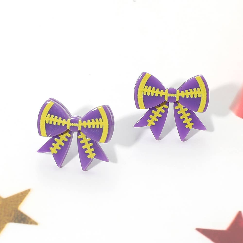 Game Day Football Bow Stud Earrings: Orange